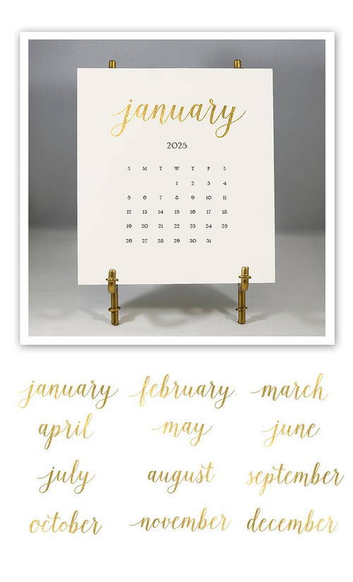 Solid Cream 2025 Foil Pressed Desk Calendar & Easel Stacy Claire Boyd
